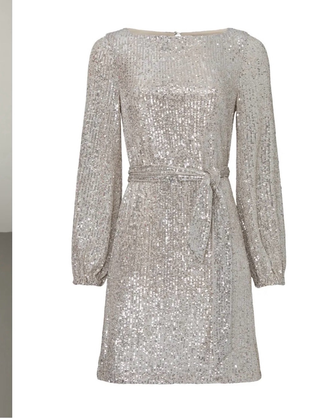 Alexia Admor Sequin Long-Sleeve Belted Mini Dress in Silver NWT